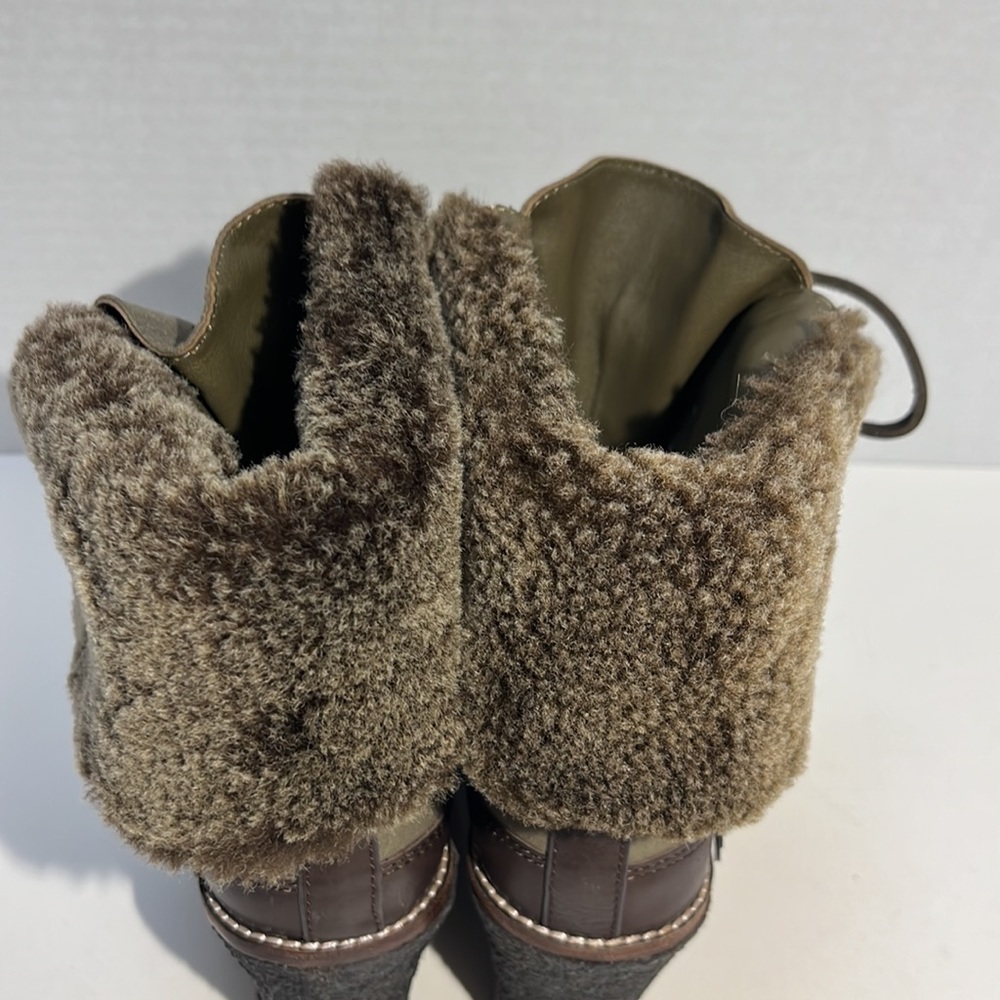 Tory Burch Wedge Brown/Washed Kahki/Charcoal Boots Sz 8 - Picture 7 of 13